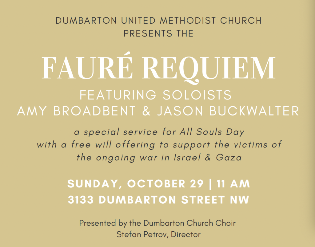 Dumbarton United Methodist Church Music Program to Support Peace in Israel & Gaza